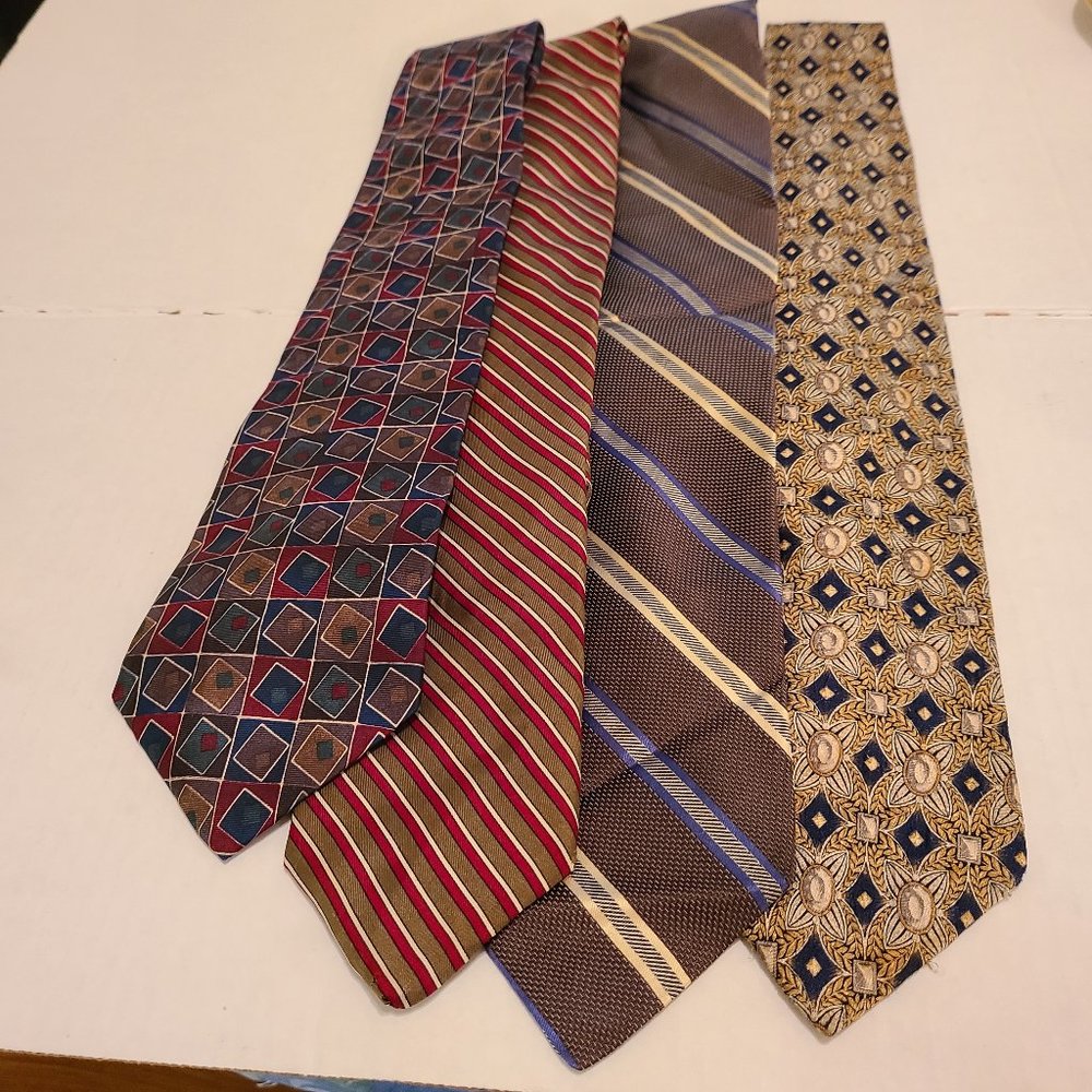 Assorted Men;s Ties Sil 4PCs Browns n Blues V Good